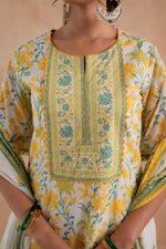Thumbnail for Juniper Gulbahaar Off-White Floral Printed Kurta Palazzo And Dupatta Set - Distacart