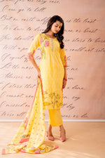 Thumbnail for Juniper Yellow Floral Printed Kurta Pant And Dupatta Set - Distacart