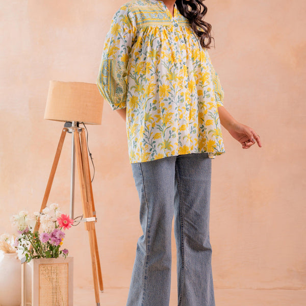Juniper Floral Printed Gathered Ethnic Tunic - Distacart