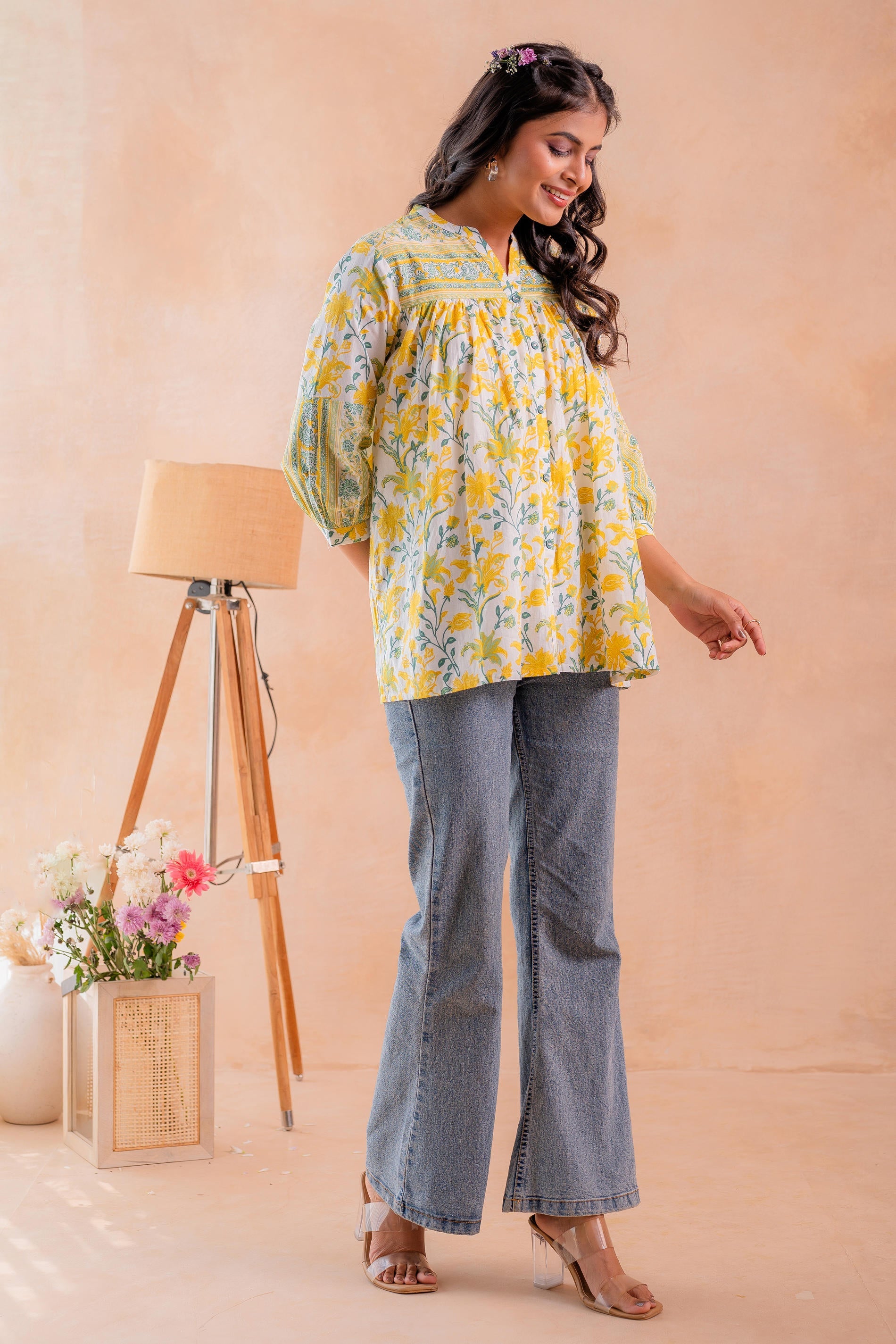 Juniper Floral Printed Gathered Ethnic Tunic - Distacart