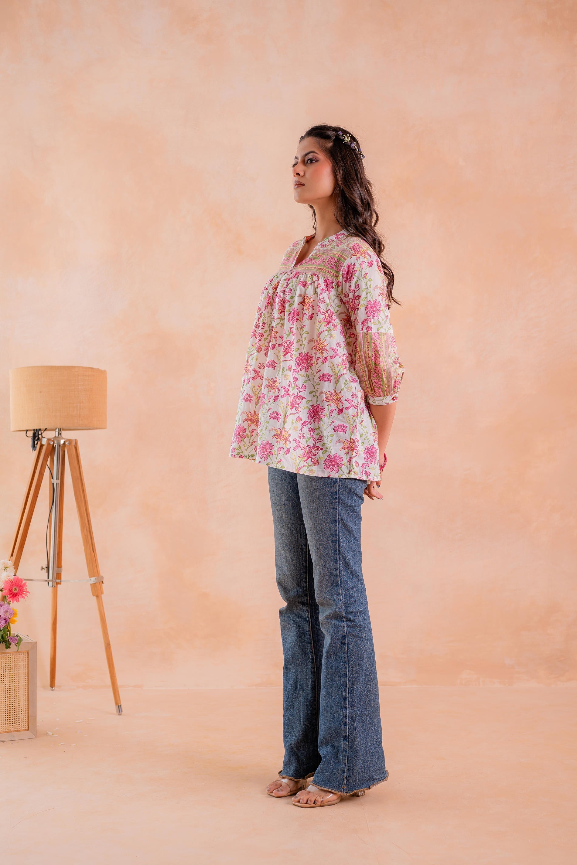 Juniper Floral Printed Gathered Ethnic Tunic - Distacart