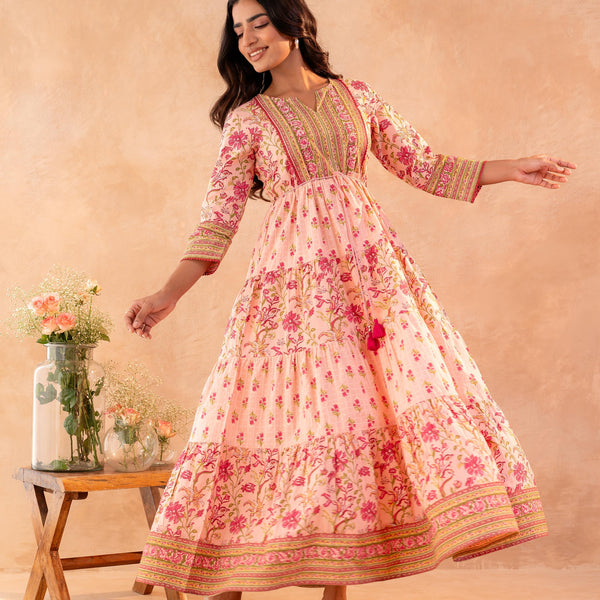 Juniper Gulbahar Bloom Peach Anarkali Dress - Distacart