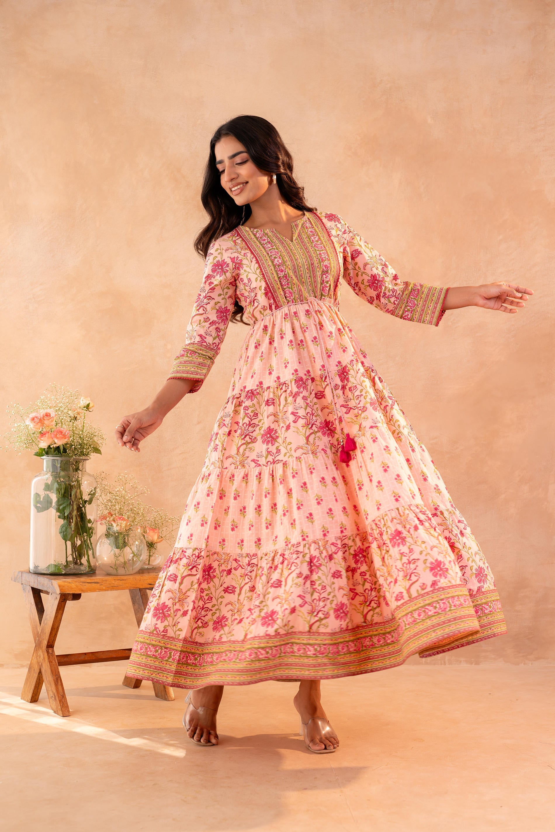 Juniper Gulbahar Bloom Peach Anarkali Dress