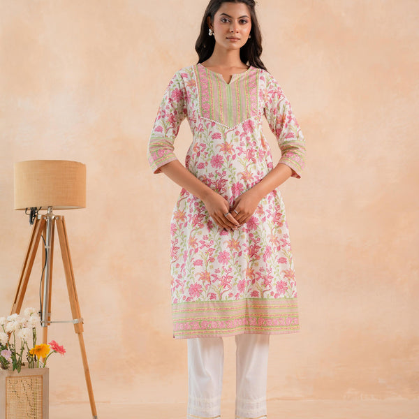 Juniper Ivory Blossom Panelled Kurta