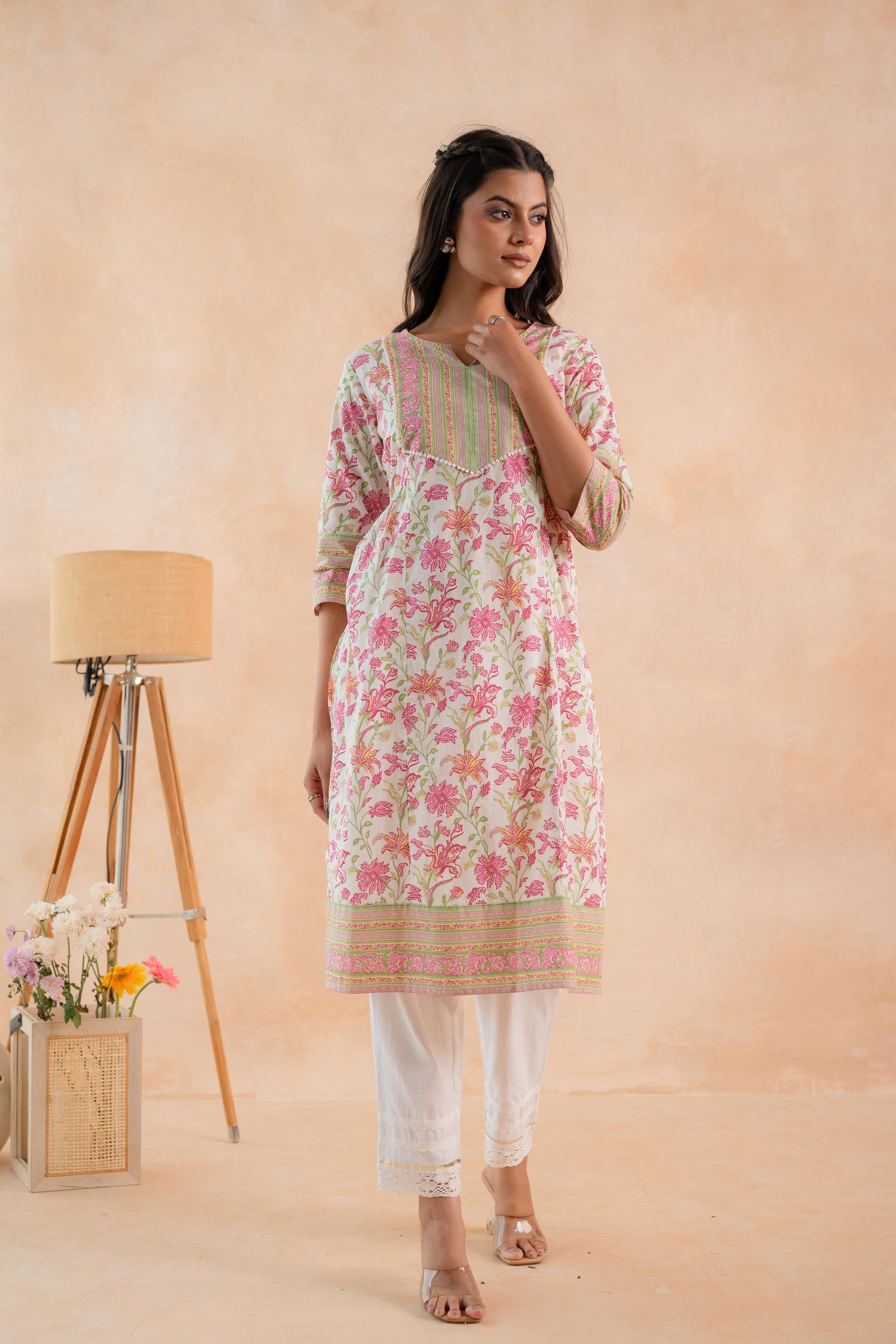 Juniper Ivory Blossom Panelled Kurta