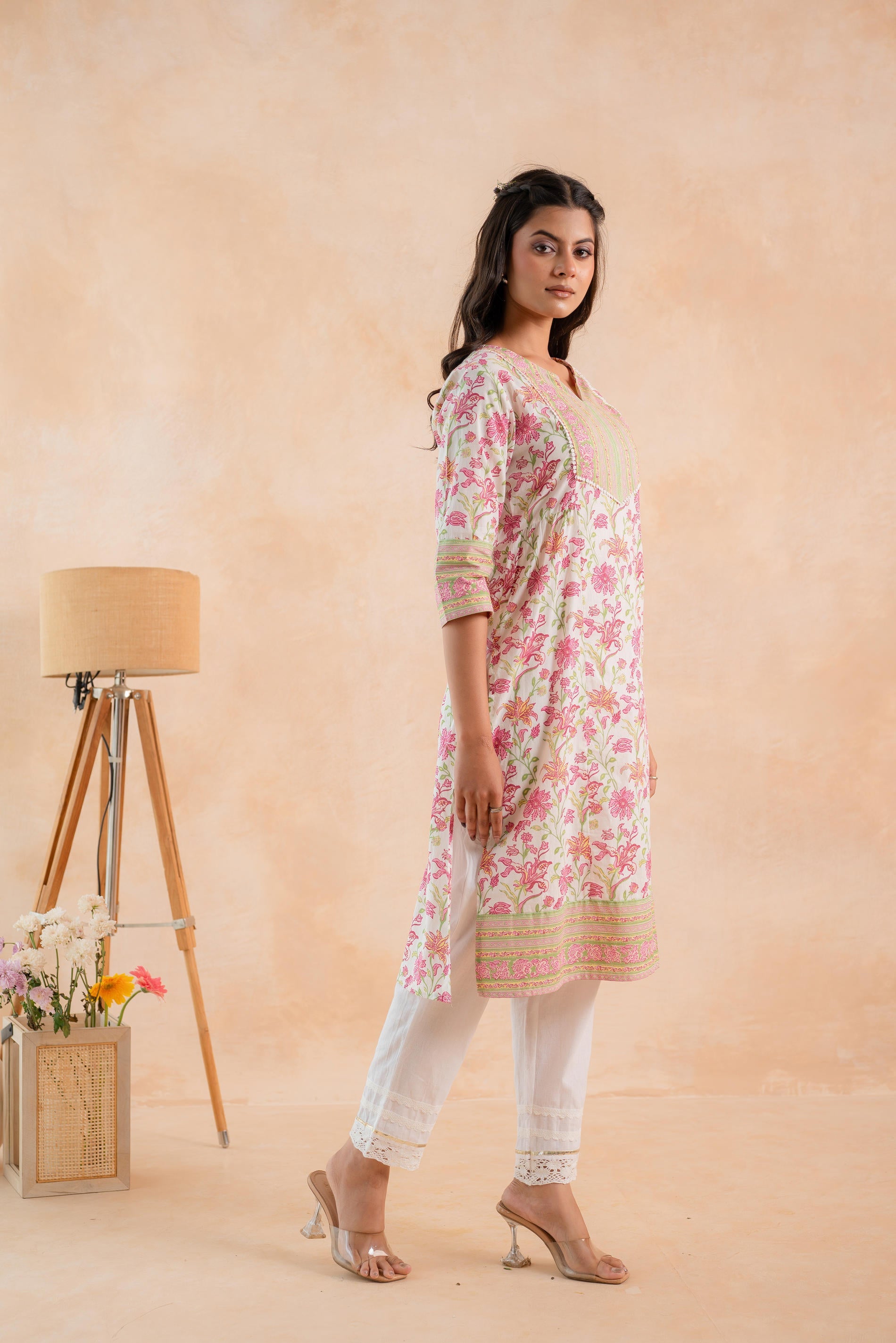 Juniper Ivory Blossom Panelled Kurta