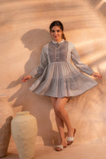 Thumbnail for Juniper White & Black Printed Flared tunic with Pintuck Yoke - Distacart