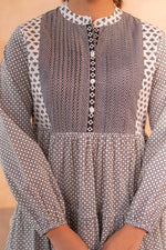 Thumbnail for Juniper White & Black Printed Flared tunic with Pintuck Yoke - Distacart