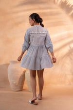 Thumbnail for Juniper White & Blue Printed Flared tunic with Pintuck Yoke - Distacart