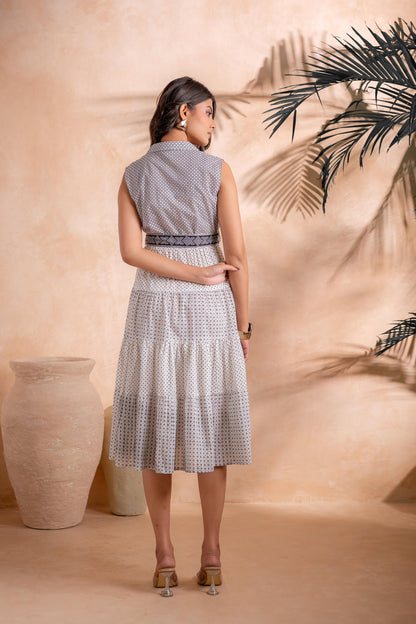 Juniper Black and White Tiered Midi Dress - Distacart