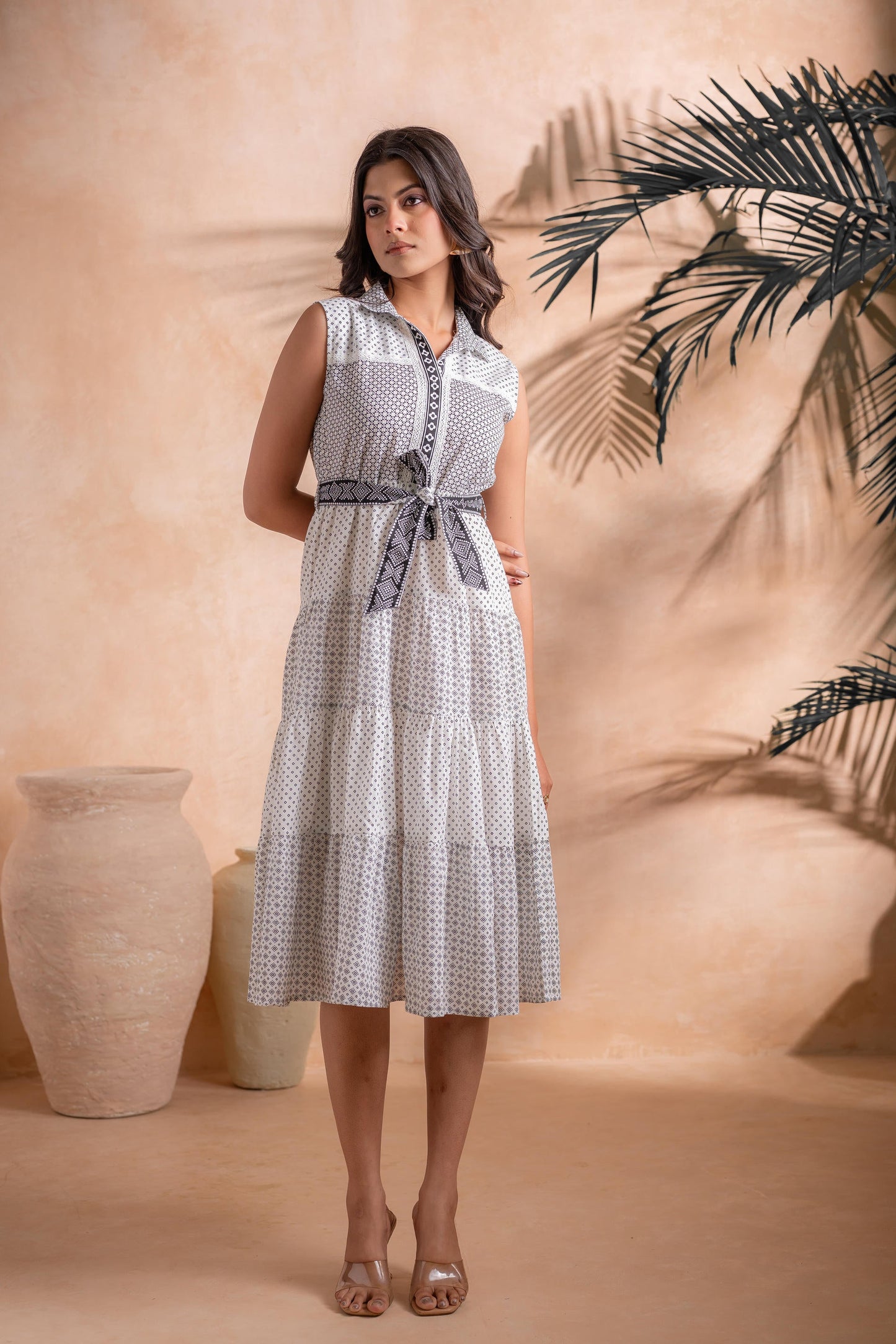 Juniper Black and White Tiered Midi Dress - Distacart