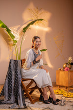 Thumbnail for Juniper Black & White Viraasat Printed Kurta Pant And Dupatta Set with Dupatta - Distacart