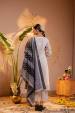 Thumbnail for Juniper Black & White Viraasat Printed Kurta Pant And Dupatta Set with Dupatta - Distacart