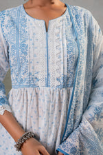 Thumbnail for Juniper Neelambar Skyblue Printed Flared Kurta Pant And Dupatta Set - Distacart