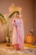 Thumbnail for Juniper Gulnaar Pink Printed Flared Kurta Pant And Dupatta Set - Distacart