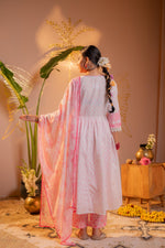 Thumbnail for Juniper Gulnaar Pink Printed Flared Kurta Pant And Dupatta Set - Distacart