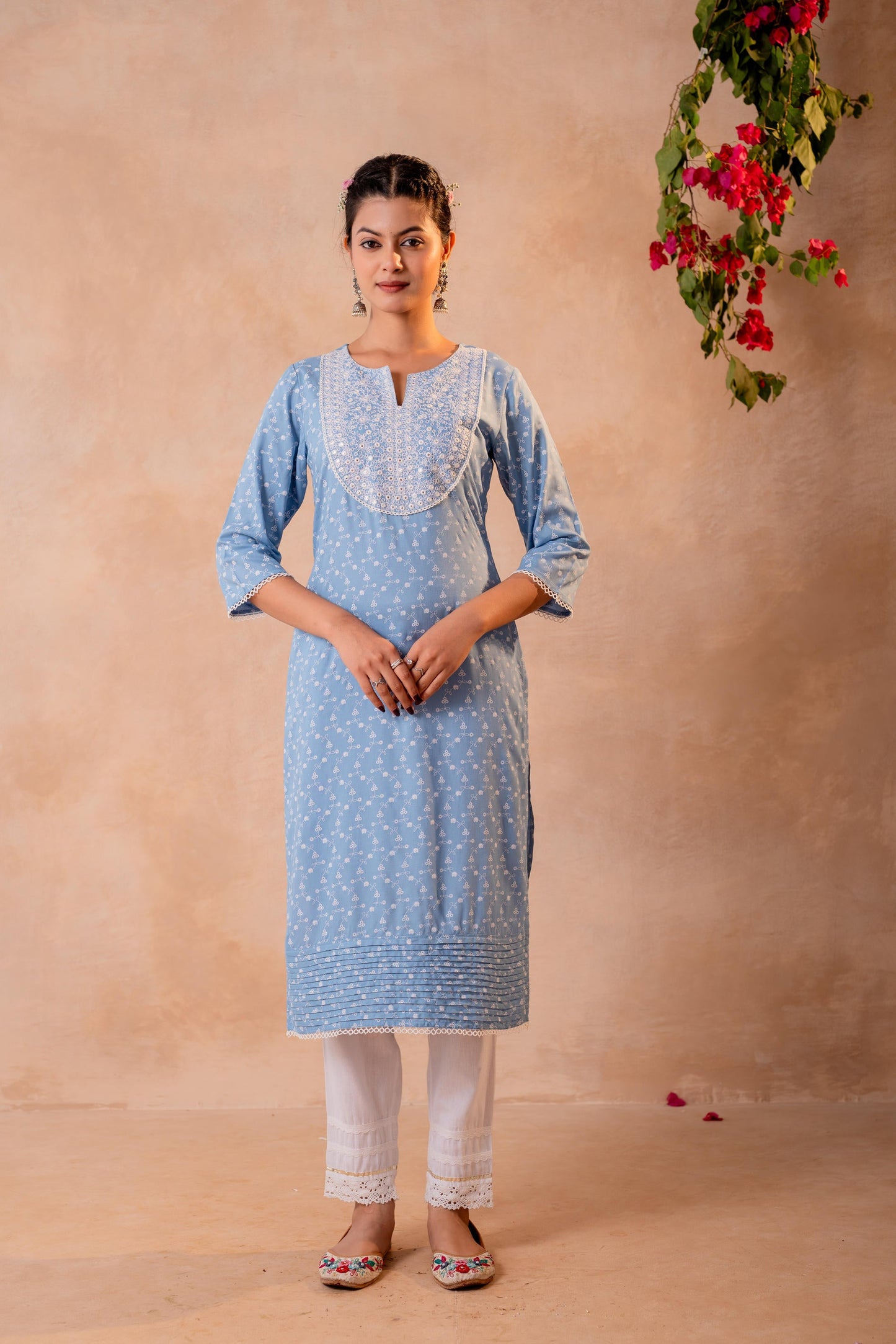 Juniper Sky Blue Yoke Printed Kurta - Distacart