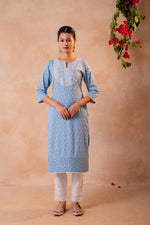 Thumbnail for Juniper Sky Blue Yoke Printed Kurta - Distacart
