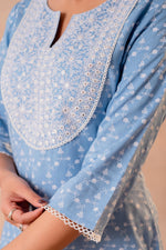 Thumbnail for Juniper Sky Blue Yoke Printed Kurta - Distacart