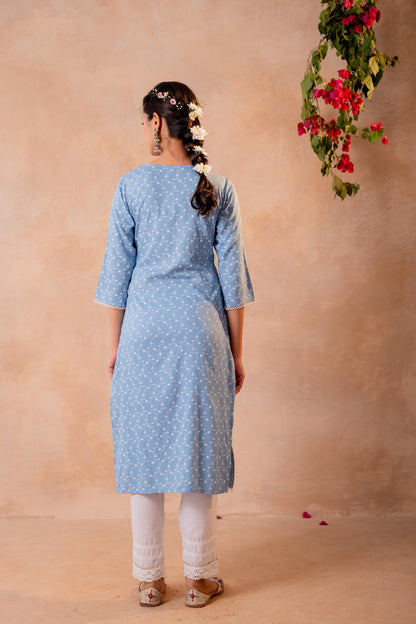 Juniper Sky Blue Yoke Printed Kurta - Distacart