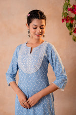 Thumbnail for Juniper Sky Blue Yoke Printed Kurta - Distacart
