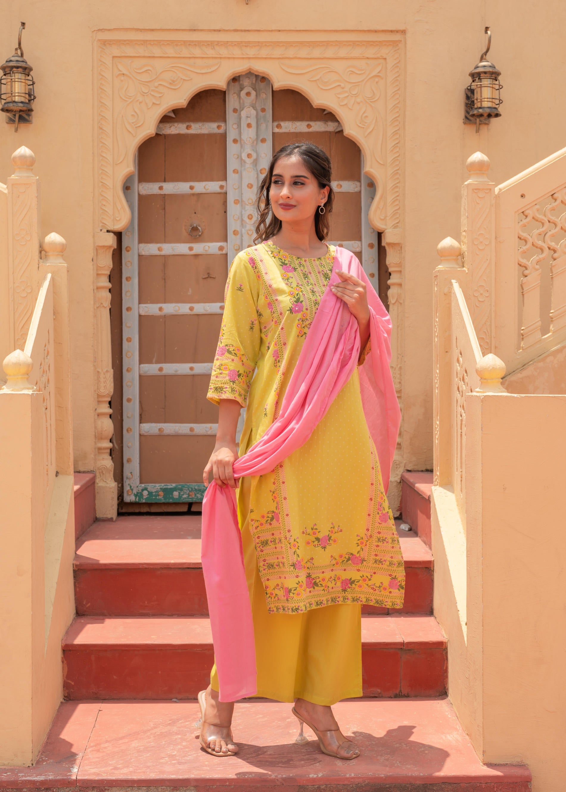 Juniper Floral Printed Lime Kurta Set - Distacart