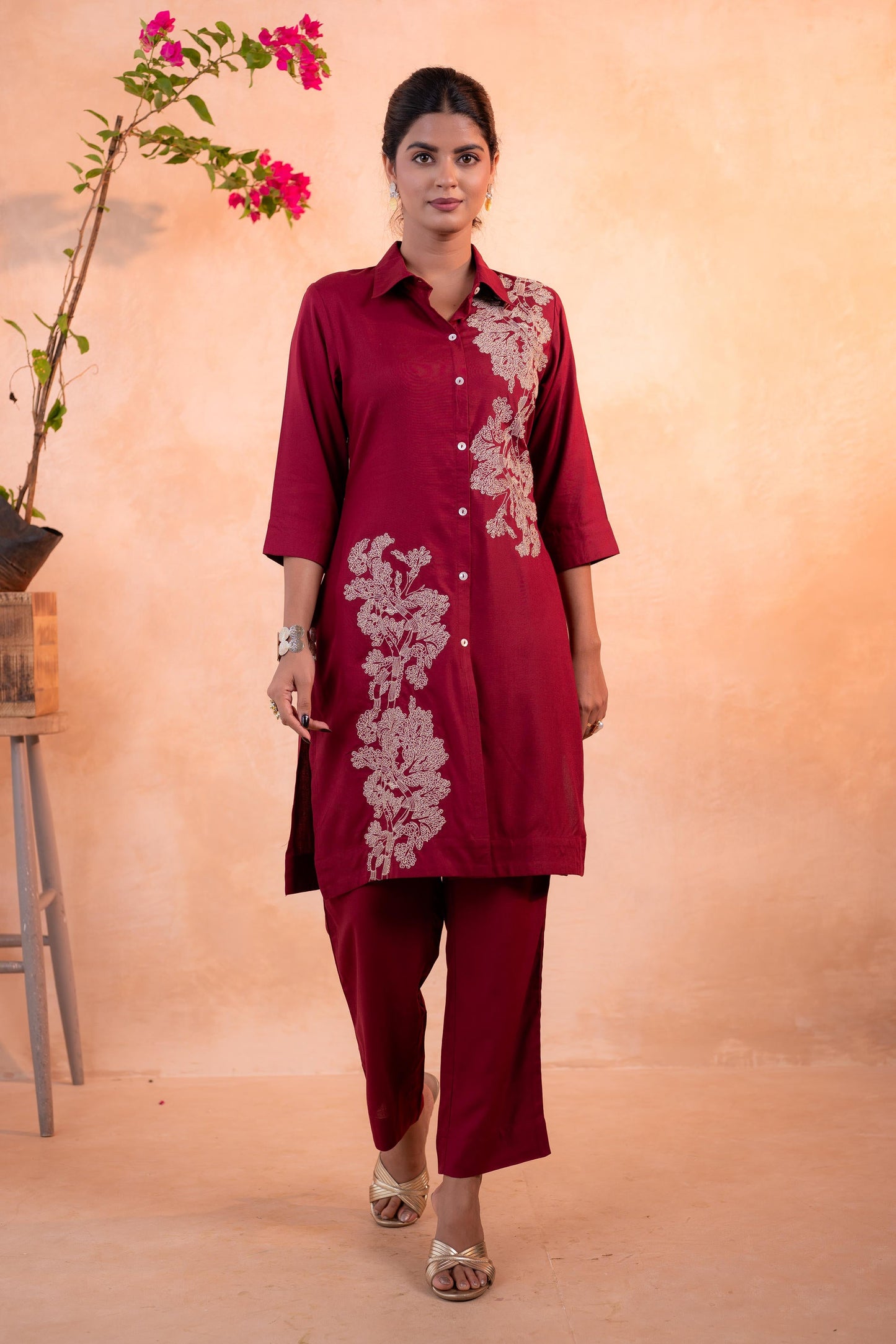 Juniper RedWood Bloom Printed Kurta Set - Distacart