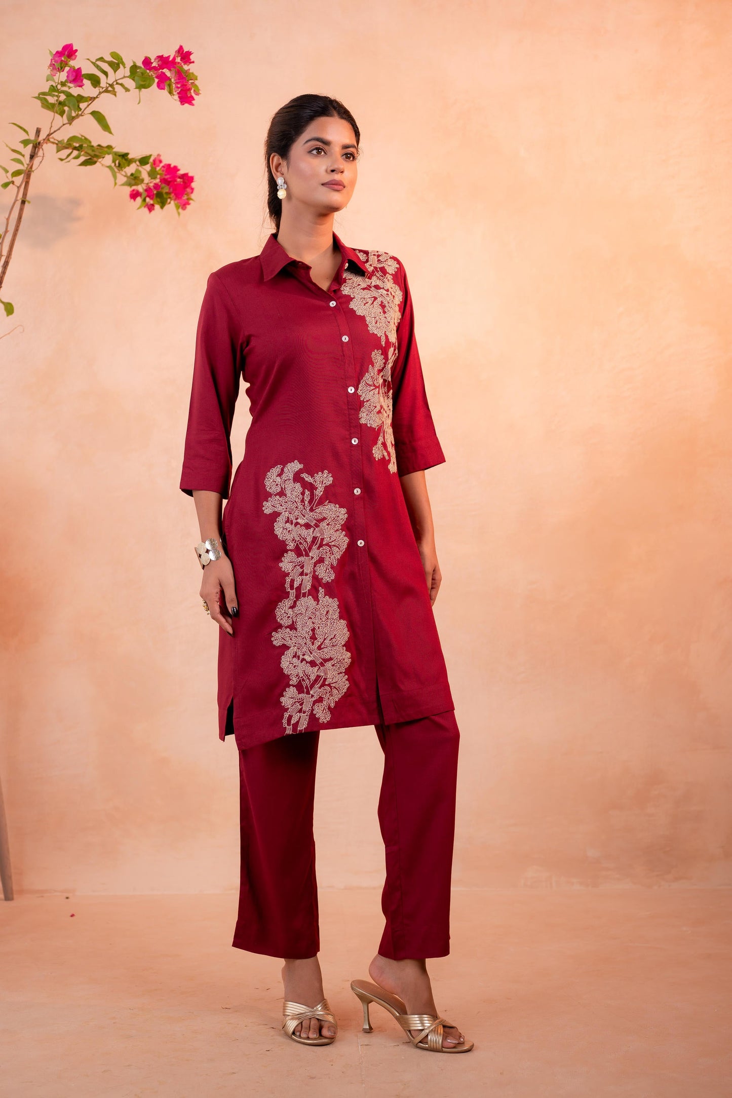 Juniper RedWood Bloom Printed Kurta Set - Distacart