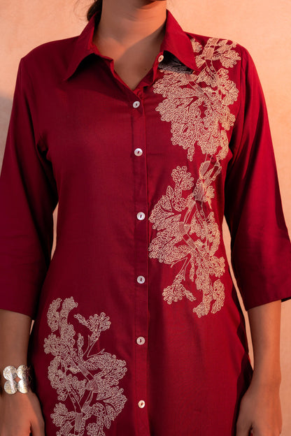 Juniper RedWood Bloom Printed Kurta Set - Distacart