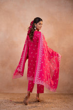 Thumbnail for Juniper Gulbahar Fuchsia Printed Kurta Pant And Dupatta Set - Distacart