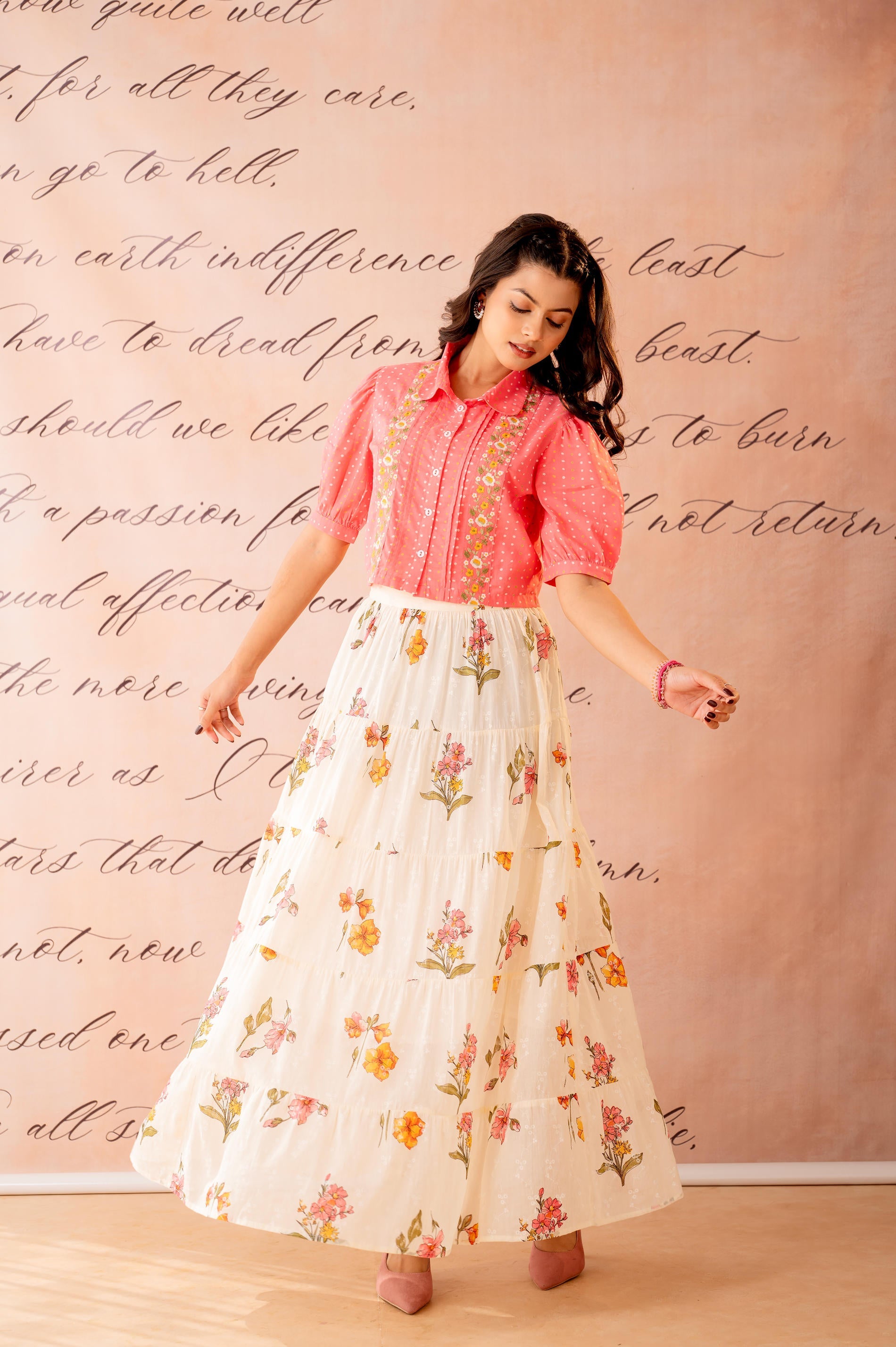 Juniper Peach Bloom Tiered Top With Skirt Set - Distacart