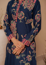Thumbnail for Juniper Midnight Blue Floral Printed Viscose Kurta With Button Detailing