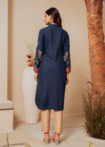 Thumbnail for Juniper Midnight Blue Floral Printed Viscose Kurta With Button Detailing
