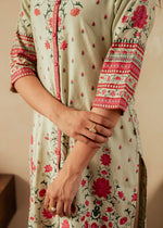 Thumbnail for Juniper Sage Green Floral Printed Viscose Kurta With Button Detailing