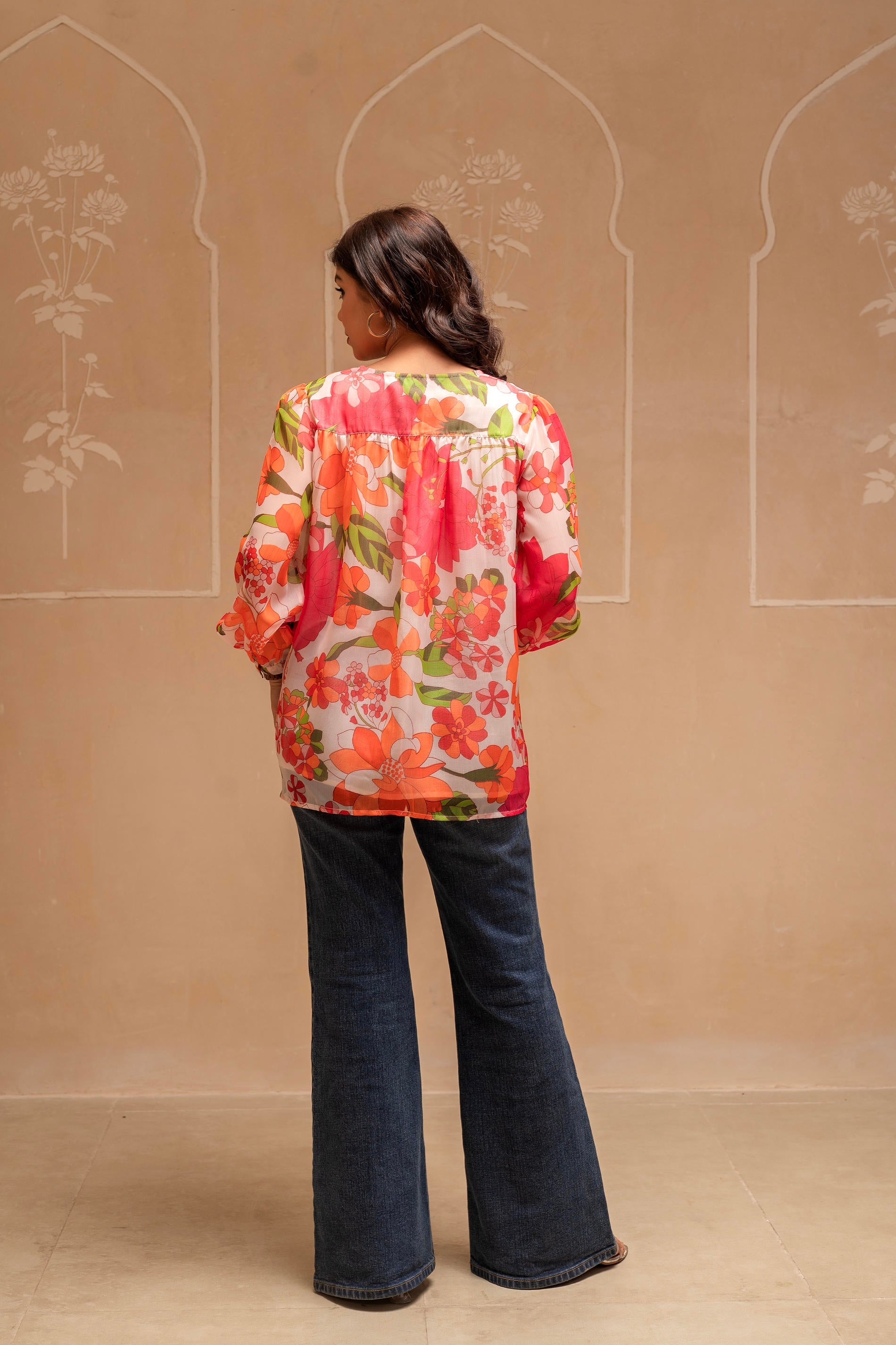 Juniper Man Made Fiber Floral Printed Tunic With Button Details