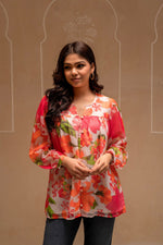 Thumbnail for Juniper Man Made Fiber Floral Printed Tunic With Button Details