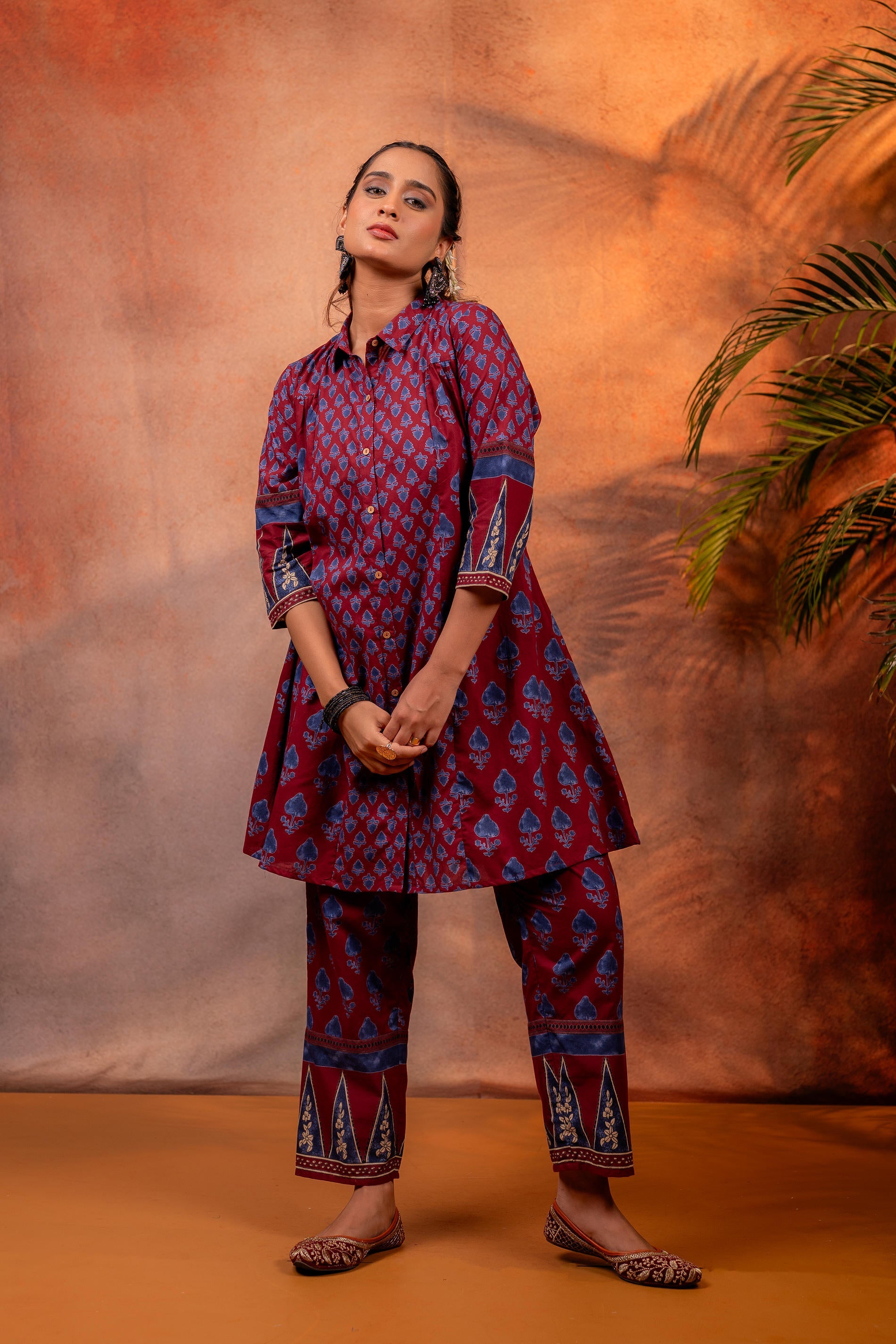 Juniper Rangrez Maroon Ajrakh Co-ord Set - Distacart