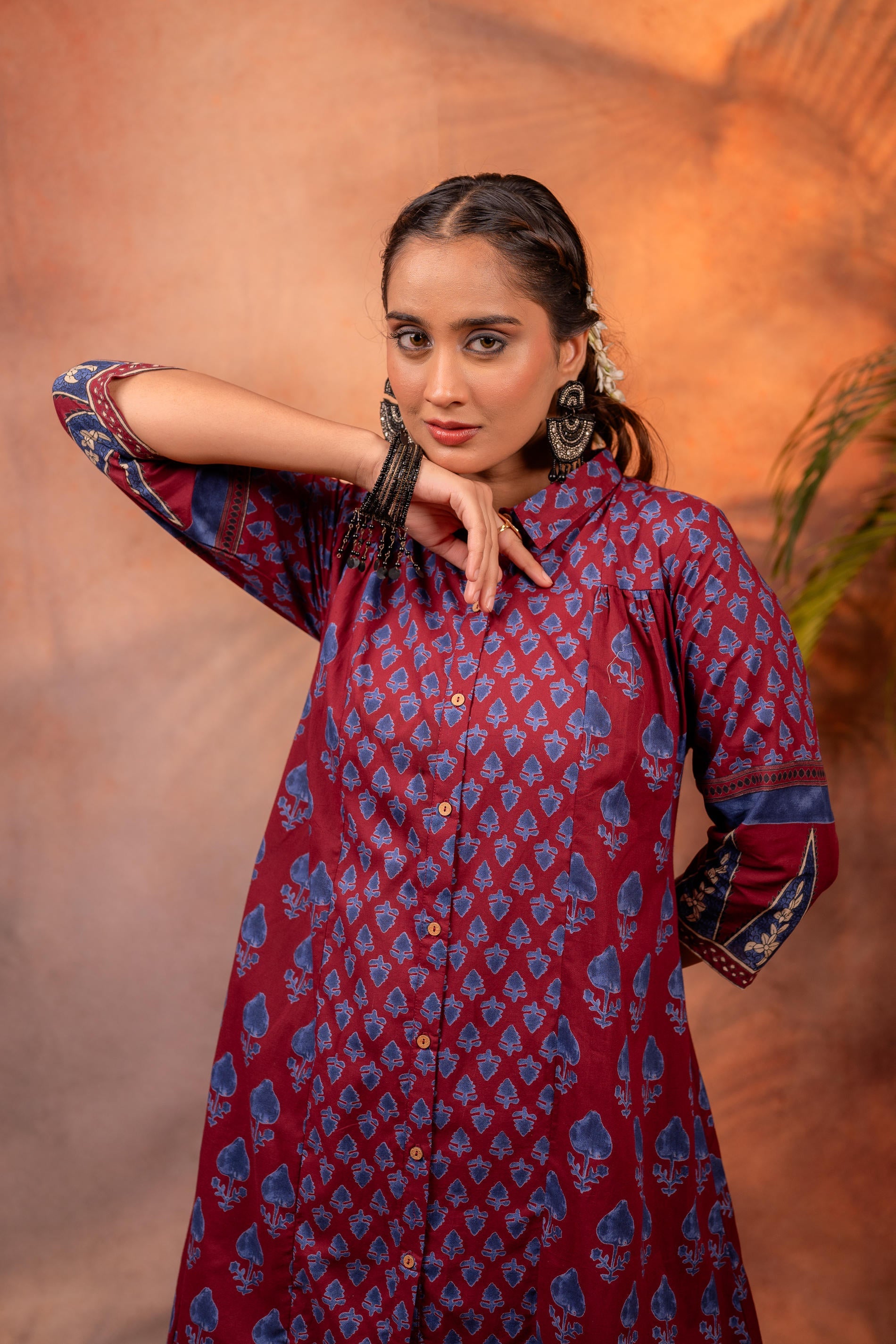 Juniper Rangrez Maroon Ajrakh Co-ord Set - Distacart