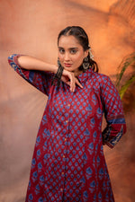 Thumbnail for Juniper Rangrez Maroon Ajrakh Co-ord Set - Distacart