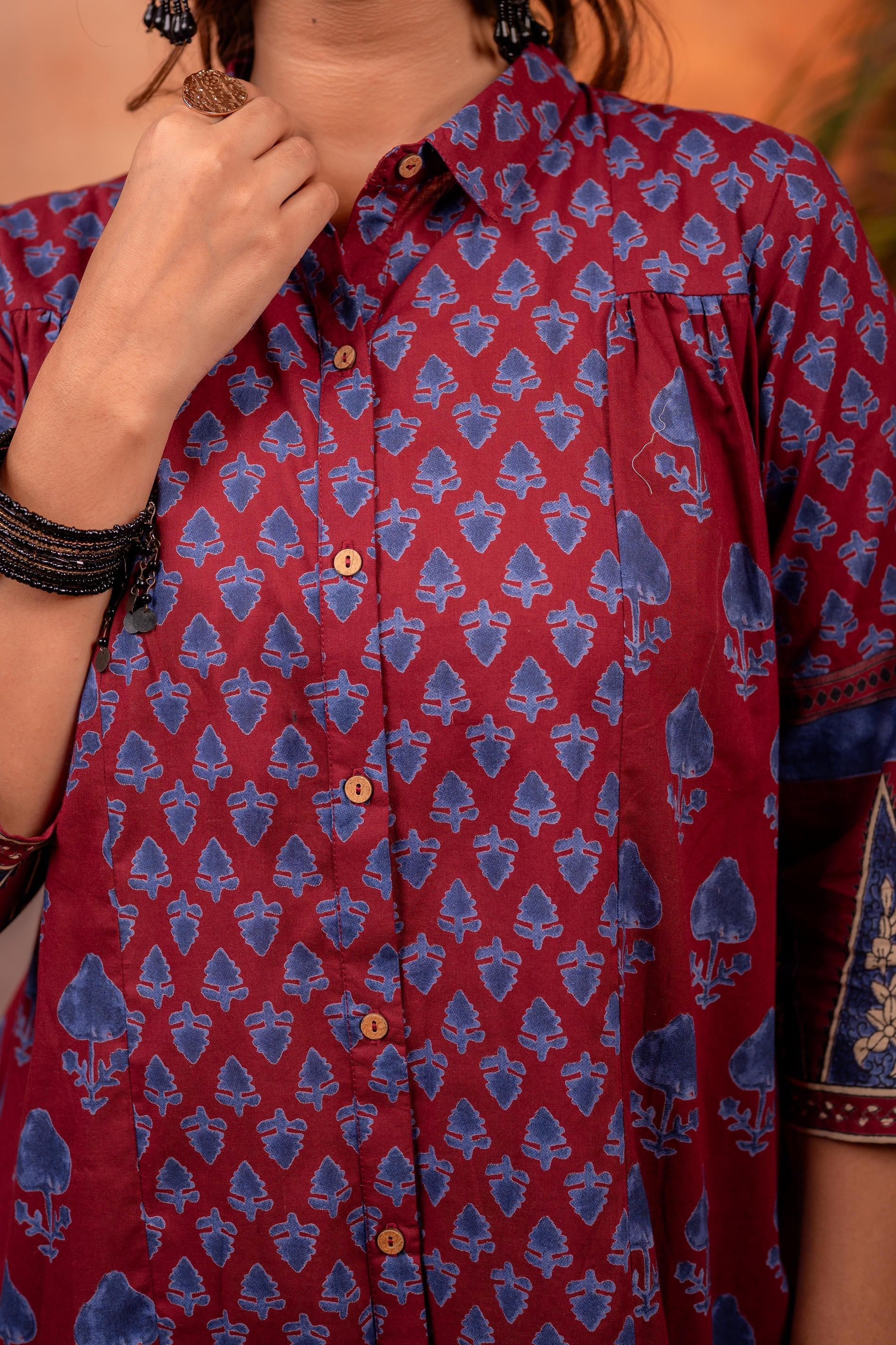 Juniper Rangrez Maroon Ajrakh Co-ord Set - Distacart