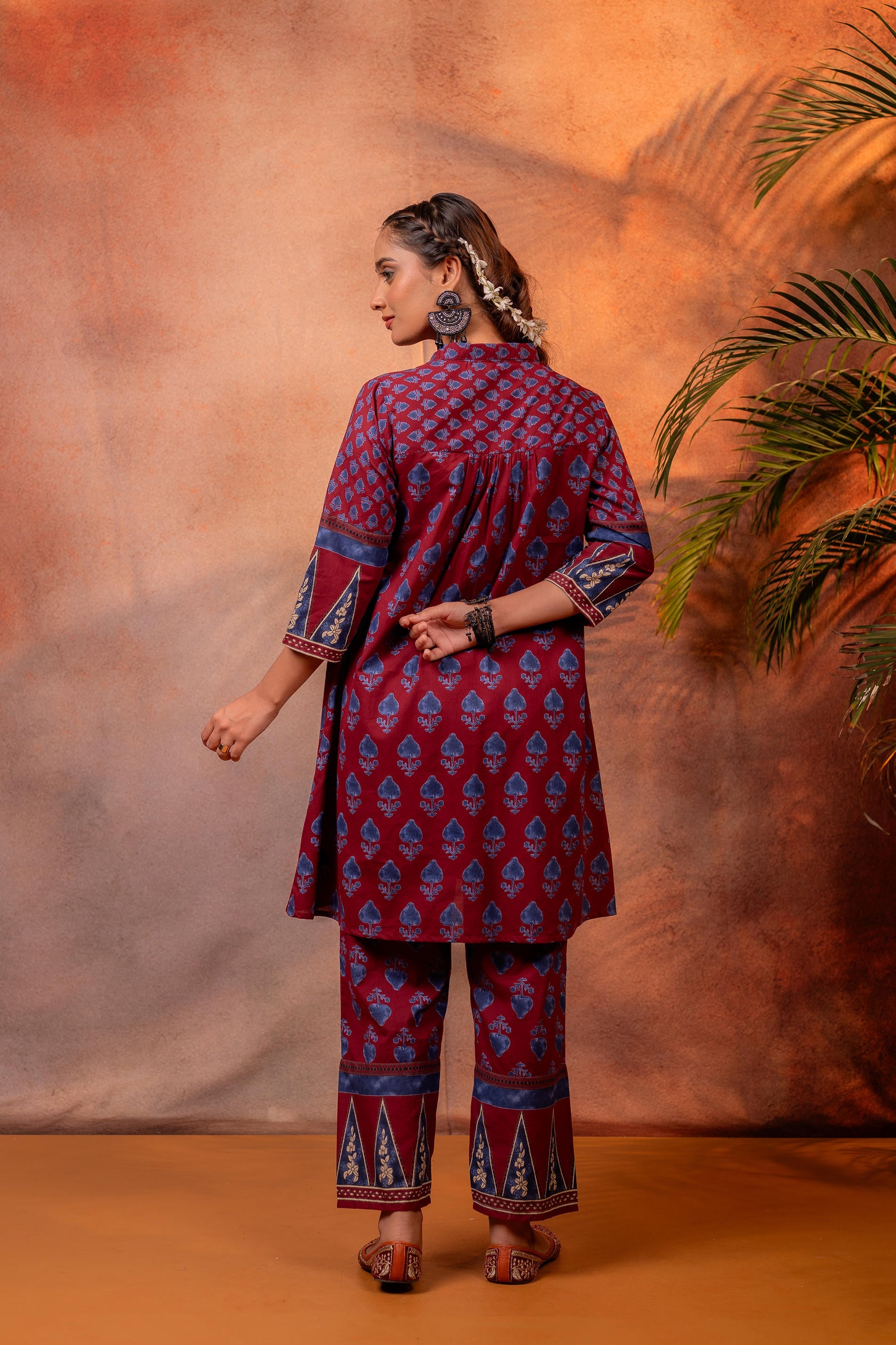 Juniper Rangrez Maroon Ajrakh Co-ord Set - Distacart