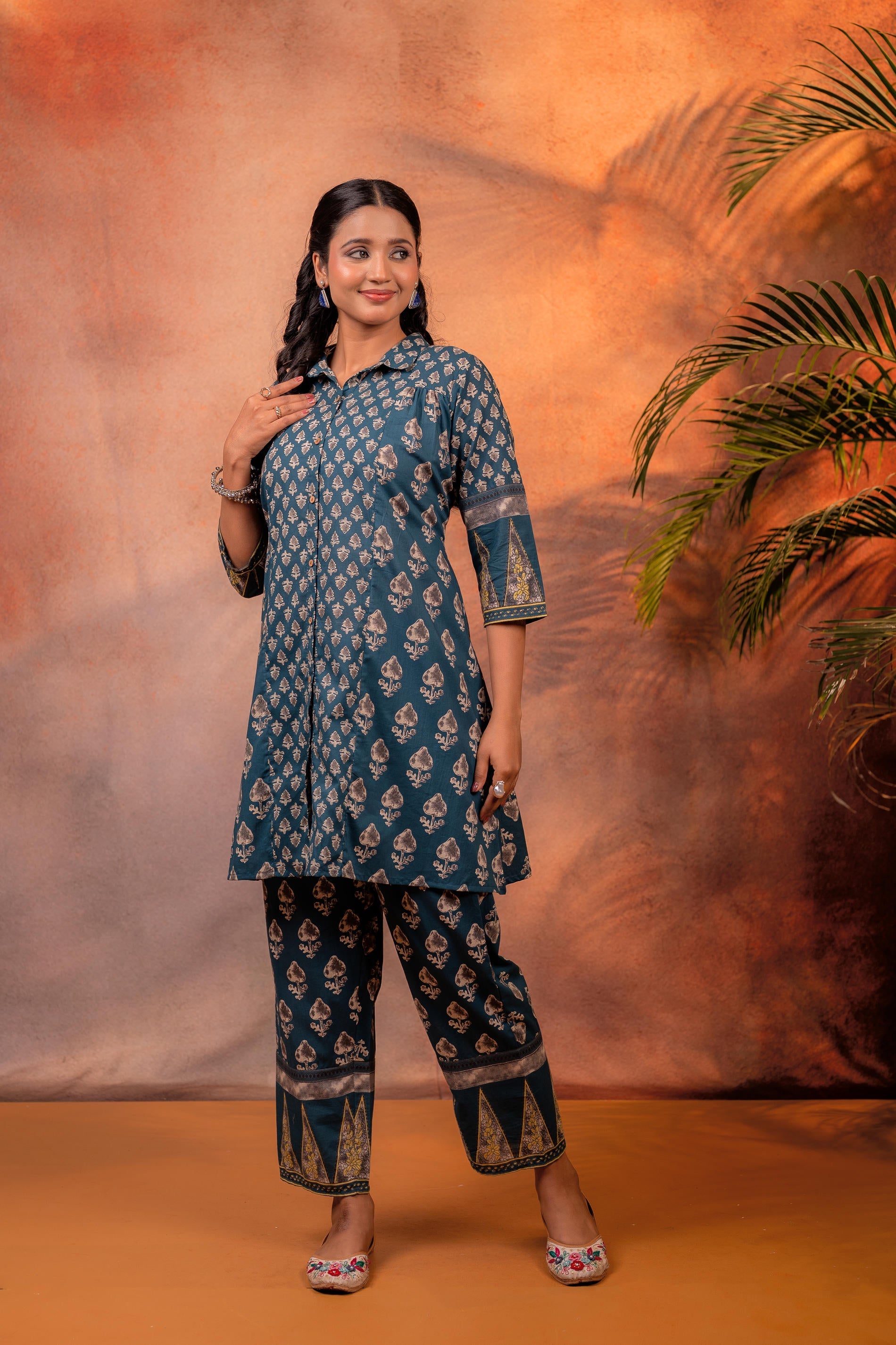 Juniper Rangrez TealGreen Ajrakh Co-ord Set - Distacart