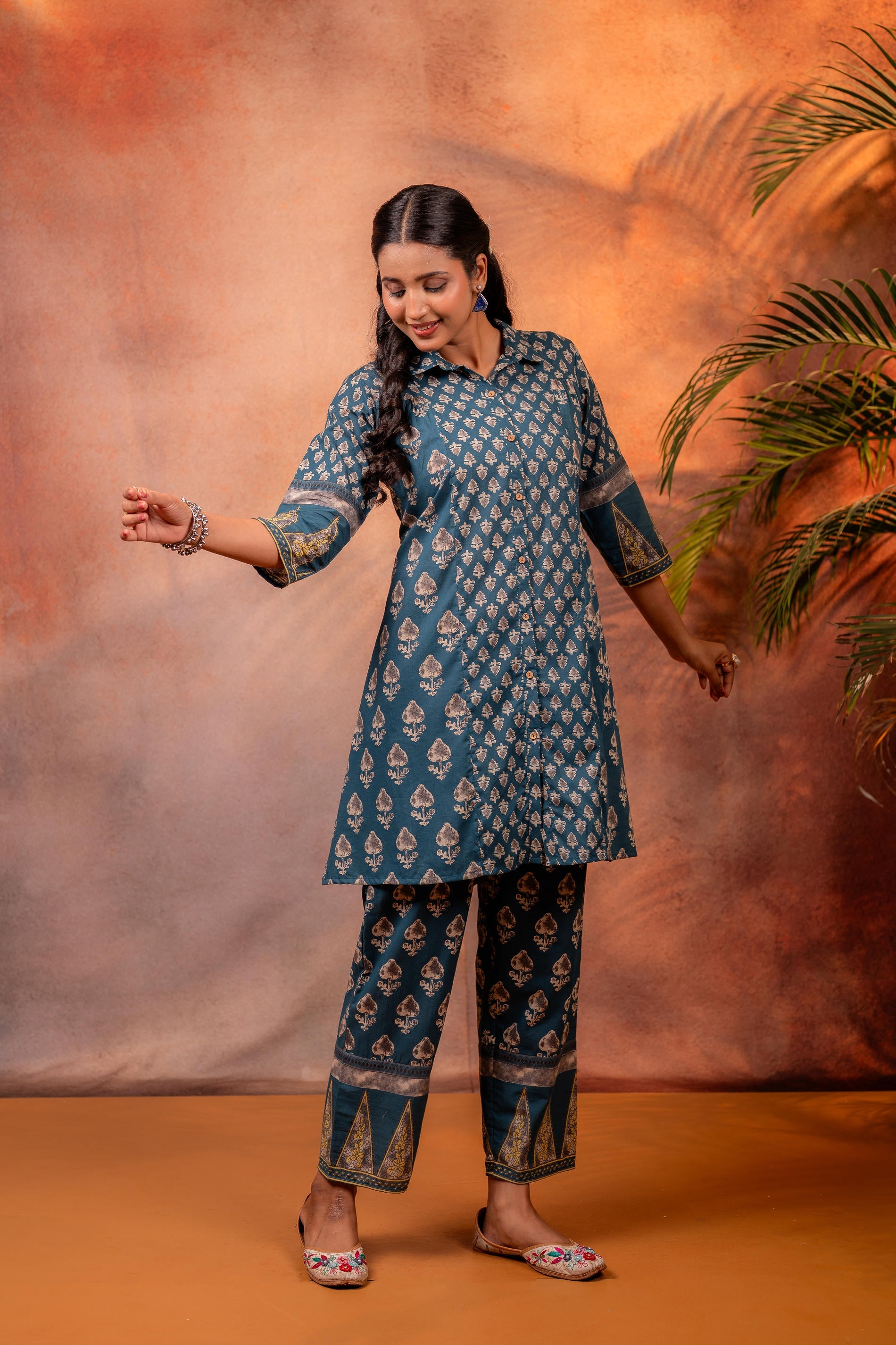 Juniper Rangrez TealGreen Ajrakh Co-ord Set - Distacart