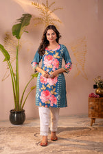 Thumbnail for Juniper Blue Floral Printed Straight Kurta - Distacart