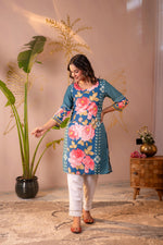 Thumbnail for Juniper Blue Floral Printed Straight Kurta - Distacart