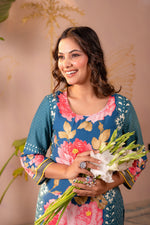 Thumbnail for Juniper Blue Floral Printed Straight Kurta - Distacart