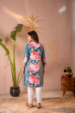 Thumbnail for Juniper Blue Floral Printed Straight Kurta - Distacart