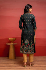 Thumbnail for Juniper Dark Green Festive Straight Kurta With Heritage Motifs - Distacart