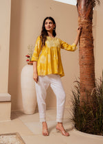Thumbnail for Juniper Mustard Ethnic Motifs Viscose Tunic With Thread Work And Mirror Detailing