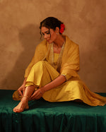 Thumbnail for Juniper Yellow Viscose Flared Kurta Pant And Dupatta Set With Zari, Sequin & Lace Work - Distacart